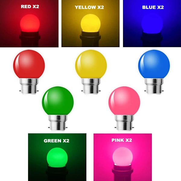 B22 LED Bajonett Lyspære, 1W Fargede Lyspærer, B22 Farge, ZQKLA