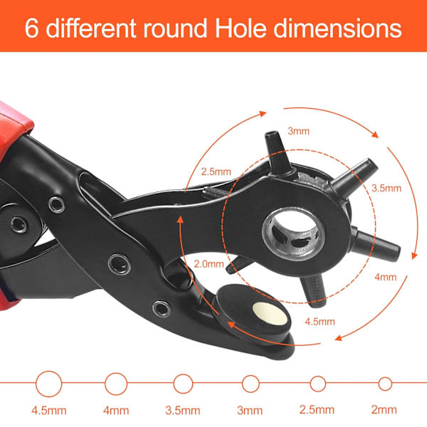 2-4,5 mm Rund Hulstans med 6 Stansestørrelser, Professionel Re,ZQKLA