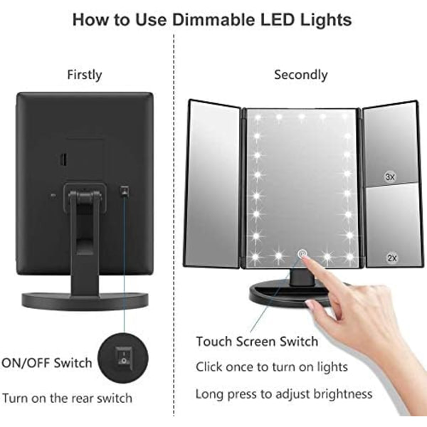 Dewenwils Meikkipeili 21 LED-valolla, Kaksoisvirtalähde 2X/3X LE