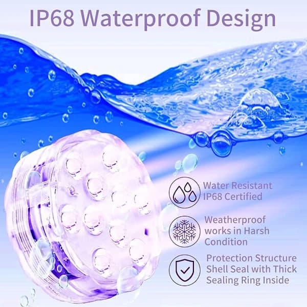 2-pack 10LED nedsänkbara lampor IP68 vattentäta med fjärrkontroll för pool bad spa dusch damm akvarium