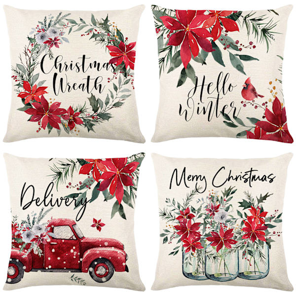 Röda Jul Prydnadskuddar Överdrag 45 x 45 cm Set om 4 Buff, ZQKLA
