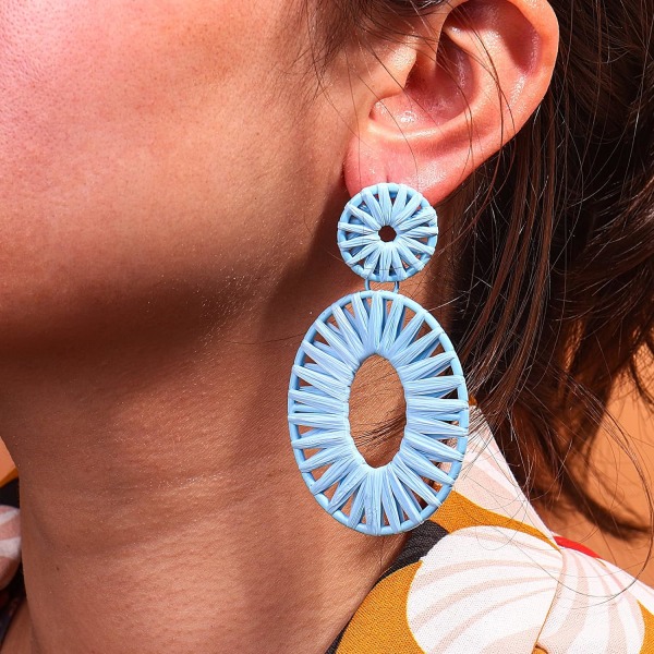 Raffia Ørepynt Boho Drop Dangle Ørepynt for Kvinner Håndlaget, ZQKLA