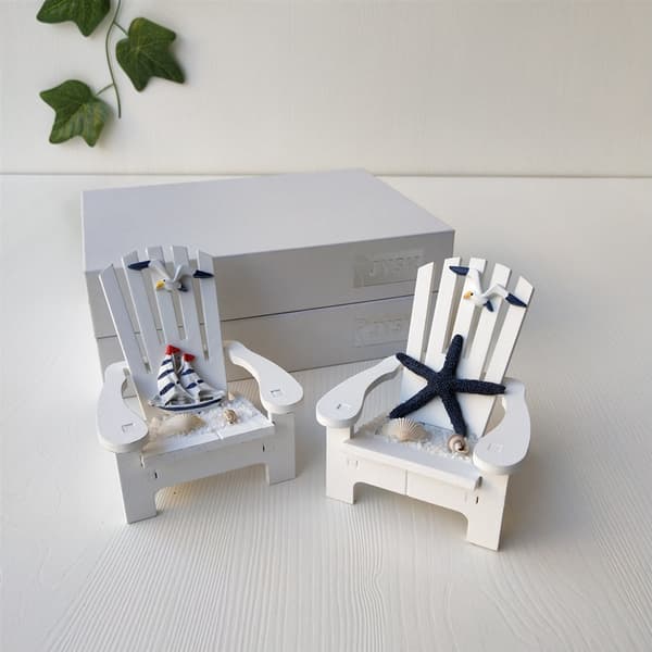 Sett med 4 Mini Adirondack Strandstol Ornamenter for Kyst, Hav