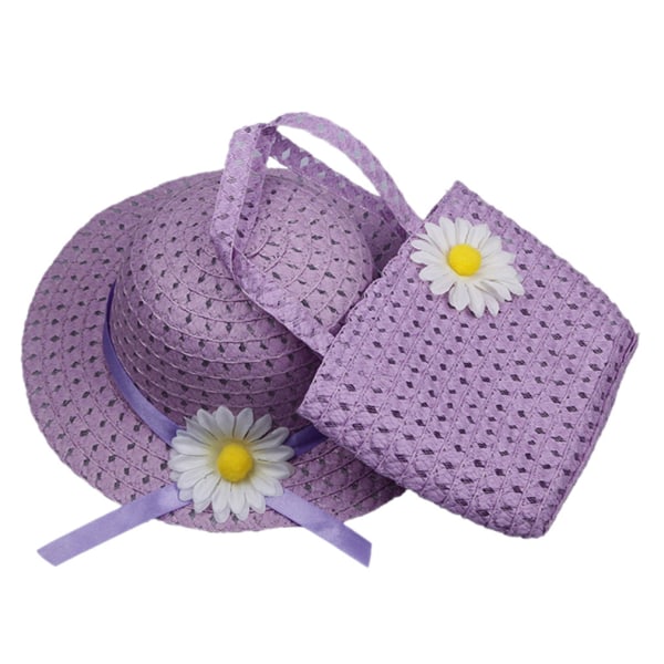 Flickor Te Party Hatt Väska Tusensköna Blomma Sol Stråhatt och Väska Set