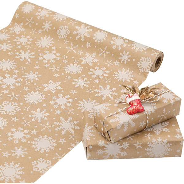 Julklappspapper 44cm x 10m Återvunnen Kraft Omslagspappersrulle Retr
