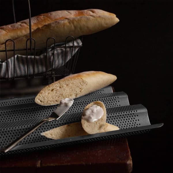 Medium, Svart, Non-stick Perforert Baguetteform for Fransk Brød, ZQKLA