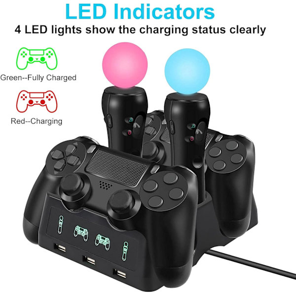 4-i-1 PS4-kontroll Laddare, Quad Laddare för PS4-kontroll