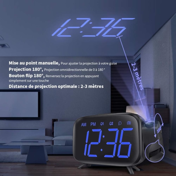Projektionsväckarklocka Radio Digital Väckarklocka med 3 Ljusstyrkor, ZQKLA