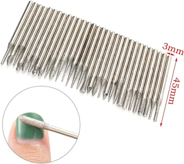 30 st 3mm skaft Diamantrörelser för Glas, Marmor, Sten och