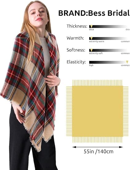 Dame Plaid Teppe Vinter Sjal Varmt Koselig Tartan Wrap Oversize