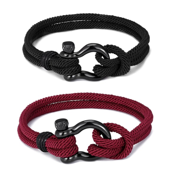 2 stk Nautiske Armbånd Menn Håndlaget Nylon Tau (Blå, Rød), ZQKLA