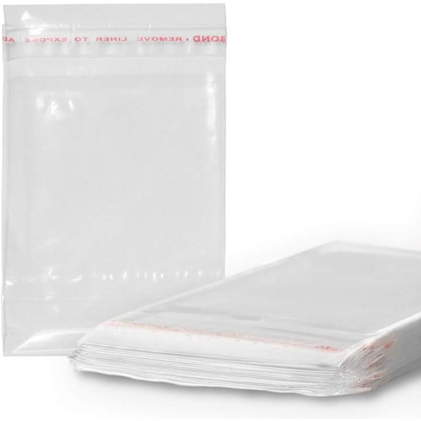 Paketet med 100 Transparenta Plast Cellofanpåsar med Lim, ZQKLA