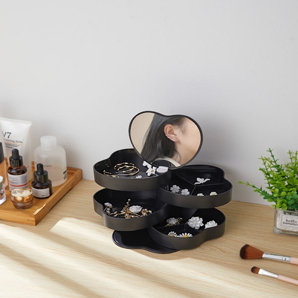 4-lags Rejse Smykkeskrin Organizer Display Bakke, Sort, Port, ZQKLA