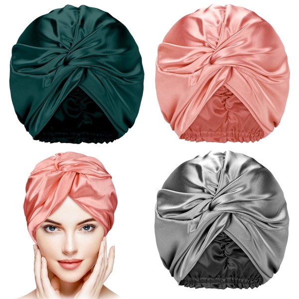 3 delar silke hårinpackning (grön, grå, rosa) för sovande kvinna, ZQKLA