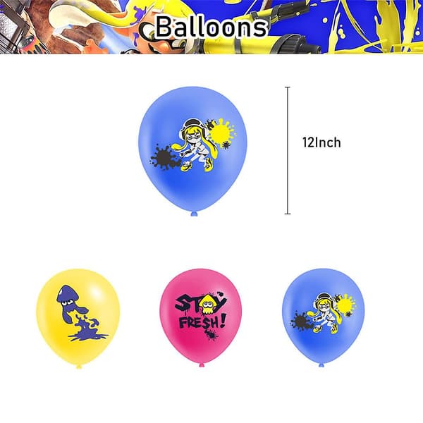 Splatoon 3-festtema for barn - Banner, kakepynt, ballonger og dekorasjonssett