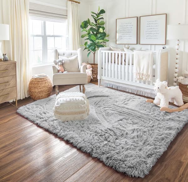 Ultramjuka fluffiga ryamattor för sovrum, lurvig silver, ZQKLA