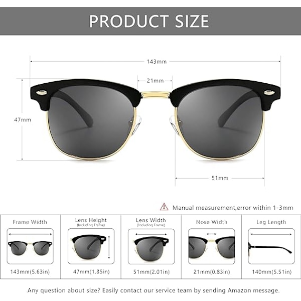 Retro Round Semi Rimless Polarisoivat Aurinkolasit UV-Suoja, ZQKLA