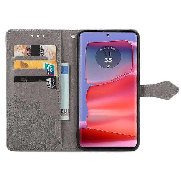 Plånboksfodral Mandala Blomma Läder Telefonskal Ställ Visning-Grå för Motorola Moto G75 5G Grey