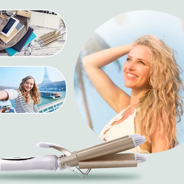 Three-barrel curling iron - Wave tong White/Gold 25 mm, AB