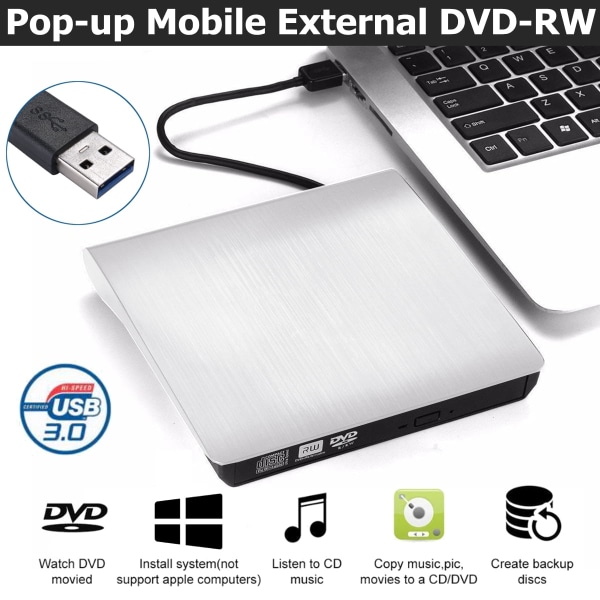 Ulkoinen CD/DVD-asema, USB 3.0 Kannettava CD/DVD+/- RW-asema U,ZQKLA