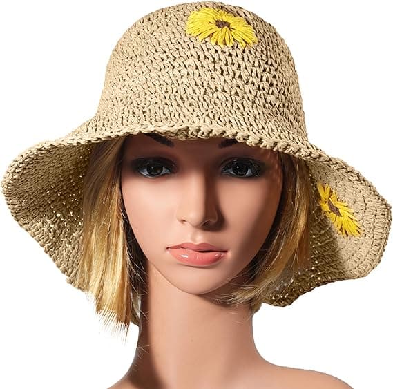 Kvinnors Bredbrättad Floppy Solhatt Vikbar Sommar Halmhatt Bucket B