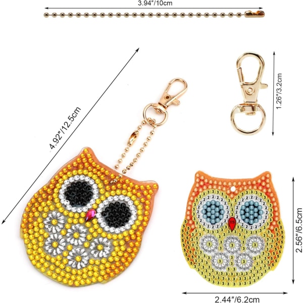 DIY Ugle Nøkkelring Diamantmaling Full Diamant, DIY 5D Mosaikk Shap