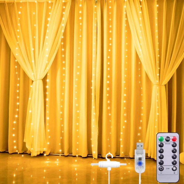 Curtain Lights 3M*3M 300LED with 8 Modes Remote Control Time,ZQKLA