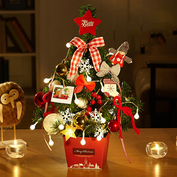 Dekorativt träd, konstgjorda bord julgran med LED eller, ZQKLA