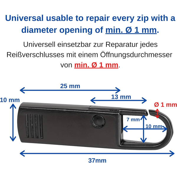 Glidelåsreparasjonstrekk, sett med 2 sorte erstatningsglidelåser, Un,ZQKLA