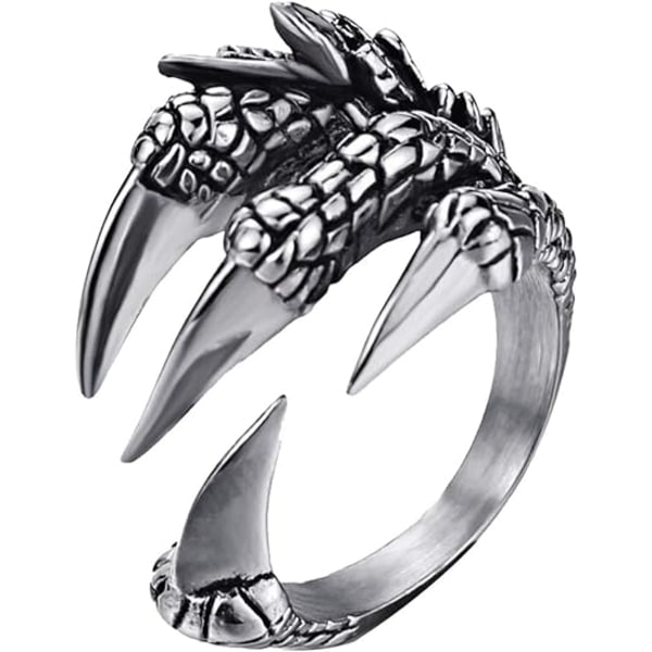 316L stainless steel retro silver dragon claw adjustable, diameter 19.9mm US size 10