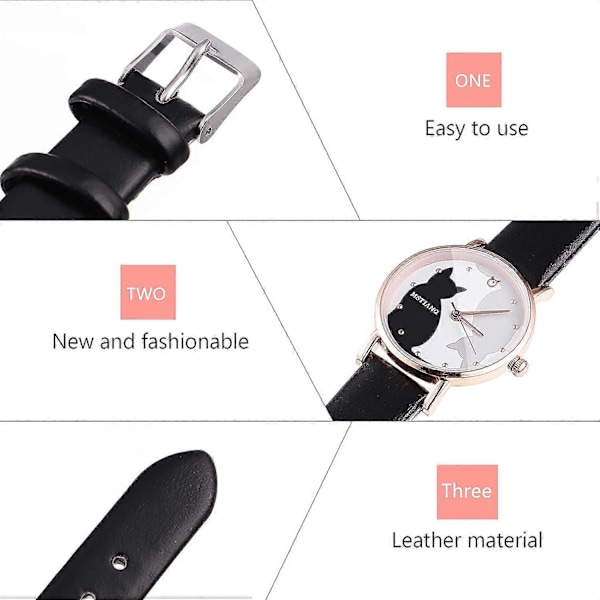 Barnklocka Konstläderarmband Kvarts Armbandsur Härlig Tecknad Kattmönster Armbandsur Kvarts Klocka för Barn Flickor