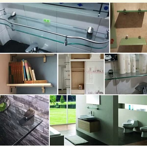Justerbart glashyldebeslag, 4 stk. glashyldebeslag, vægmonteret glasklemme, konsol til glashylder, til glashylde