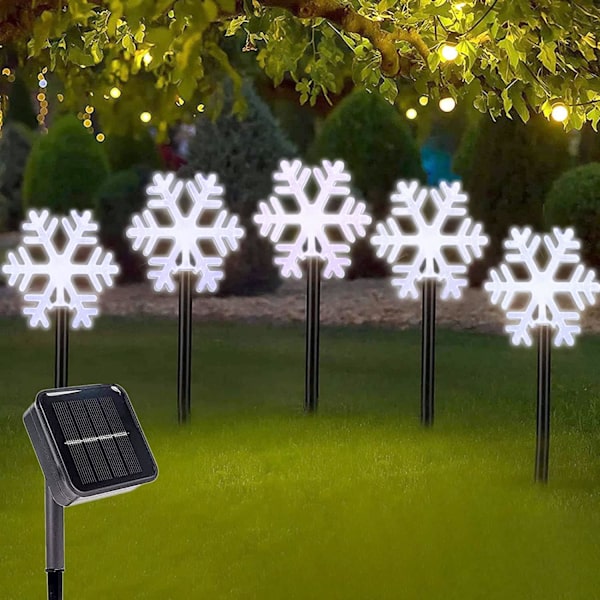 Joulukuusen lumihiutaleen maahanpistosalamat ulkokäyttöön, 5 kpl puutarhan LED-valot, ZQKLA