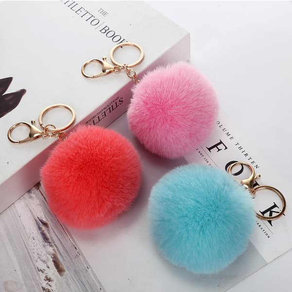 12 stk. Pom Pom Fluffy Nøglering Blød Plys Charm Ring Nøgleholder Fa,ZQKLA
