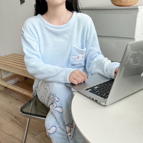 Söta tecknade korall sammet pyjamas för kvinnor vinter varm flanell pyjamas - L