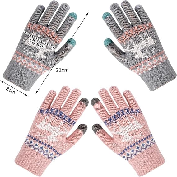 Nye jacquard varme lyserøde touchscreen handsker til kvinder, vinter fløjl uldhandsker til kvinder, julevanter til kvinder Pink