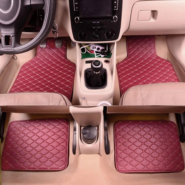 4stk Rød Universal Leather Car Gulvmatte Car-Styling Interio, ZQKLA