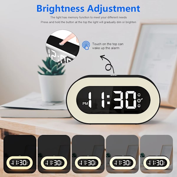 Digital väckarklocka, USB-laddningsbar digital klocka morgonalarm