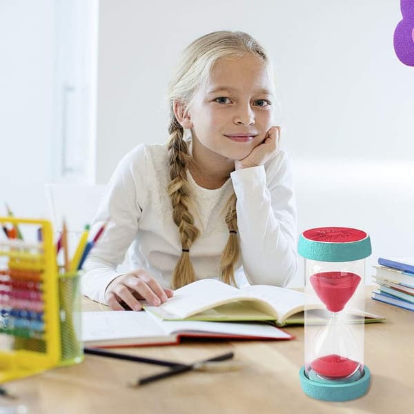 (3 styk, rød, grøn og gul). Farverig timeglas, børne
