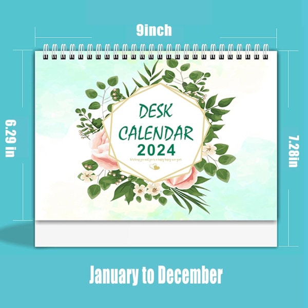2024 Lite Stående Skrivebords Kalender, Jan 2024 - Des