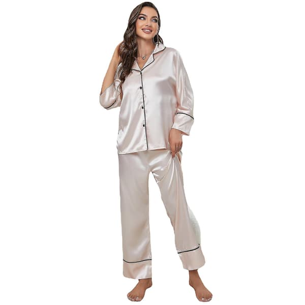 Imitationssilkespyjamas för kvinnor höst och vinter långärmad pyjamasbyxor set