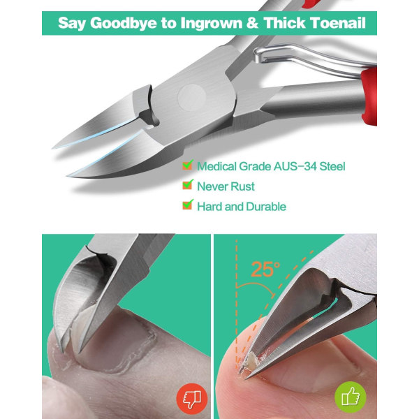 Tånagelklippare i rostfritt stål Trimmer Set för tjocka inväxta till