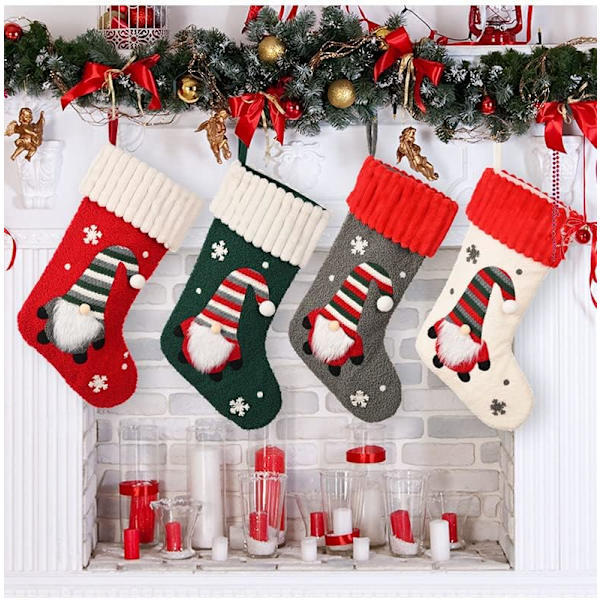 1 st Grå Julstrumpa Tomte Julstrumpor Ansiktslös Docka Chi