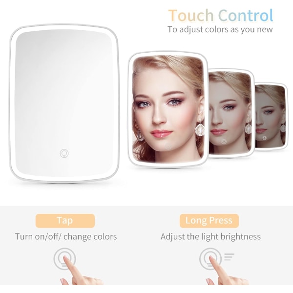 Makeup Spejl, LED Makeup Spejl med Touchscreen, Bærbar