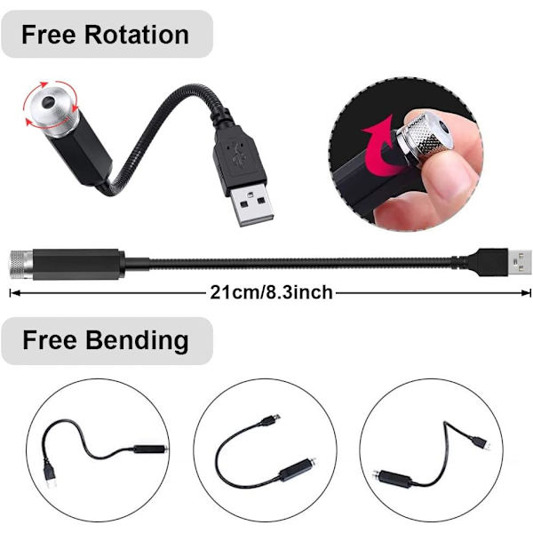 Stjerneprojektor nattlys, justerbart USB nattlys, fiolett, ZQKLA