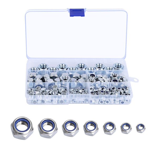 304 Ruostumaton Teräs Kuusiomutterit Lukkomutterit M3 M4 M5 M6 M8 M10 M12, ZQKLA