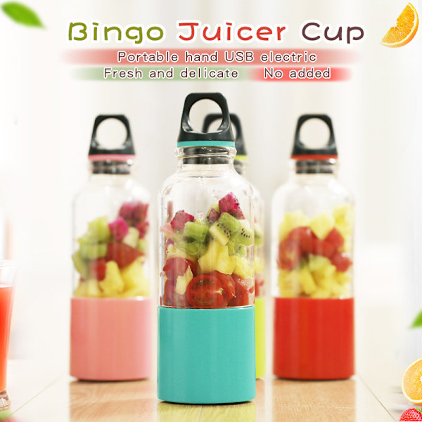 (Rosa) Fruktmixer, 500 ml USB-uppladdningsbar juicekopp för personligt bruk, ZQKLA