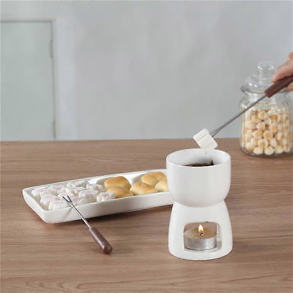 1 x Keramisk Fondue Set Bestående av Vit Choklad Fondue Keramisk Fondue Set med 2 Rostfria Gafflar (1 x Choklad Fondue Set)