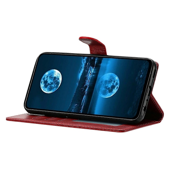 Læder telefoncover med pung, stativ og praktisk rem til iPhone 13 Red