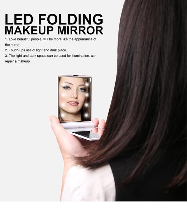 Kosmetisk Spejl Med LED-Lys, Glas Foldbart Makeup Spejl, ZQKLA